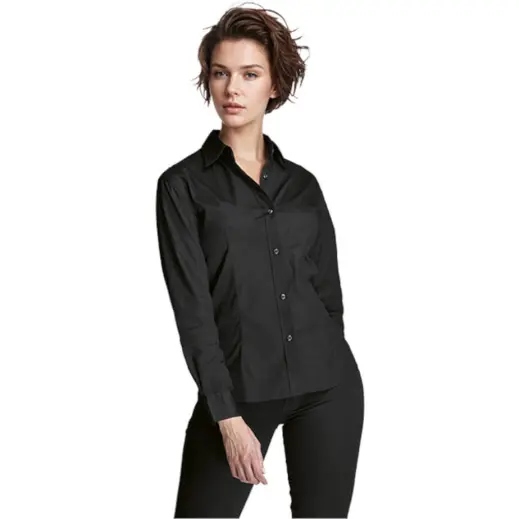 Black Main Brushed Cotton Twill Blouse Long Sleeve Ladies